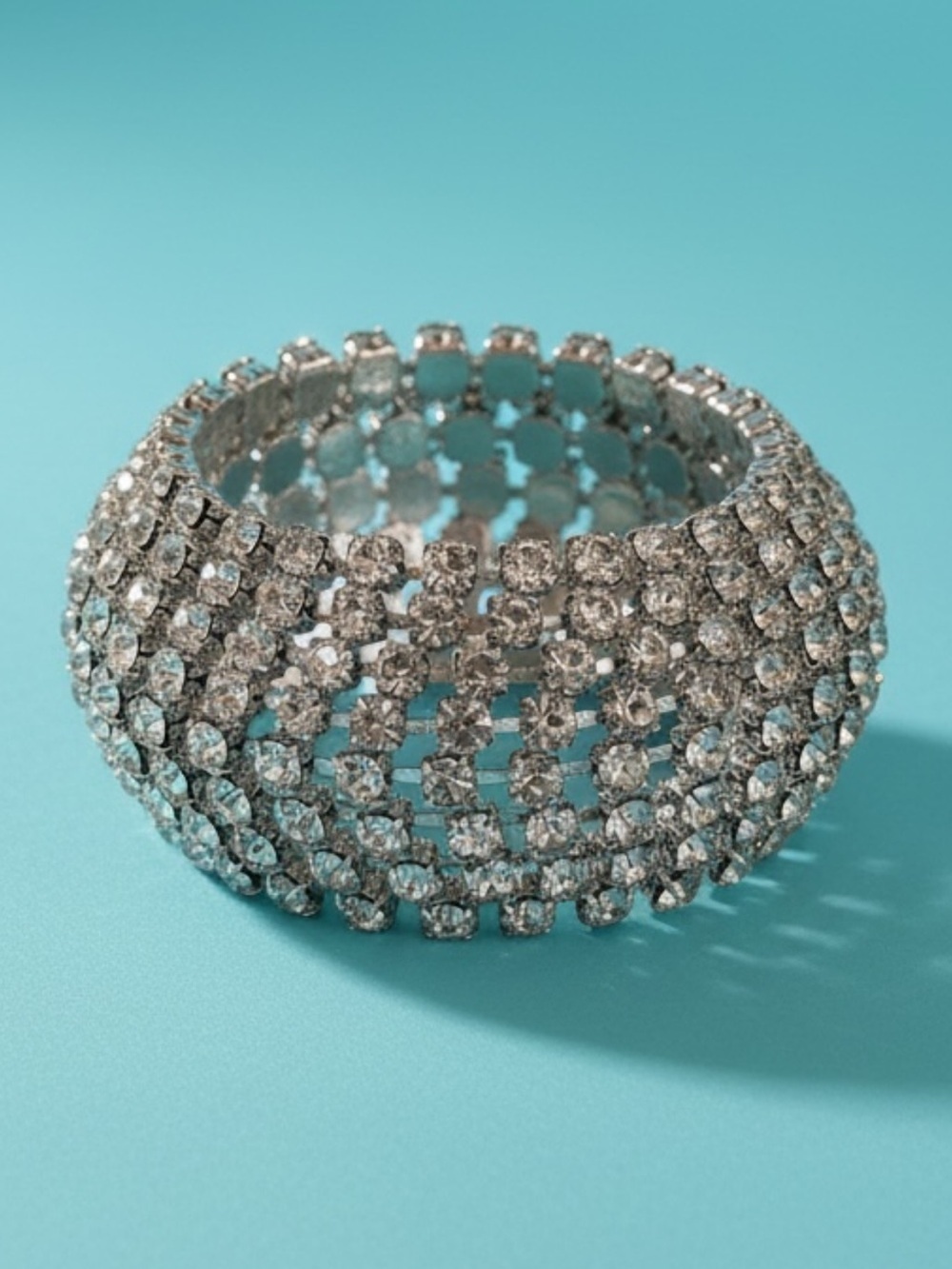 Vintage 8-row sparkly rhinestone curved cuff bracelet, Elegant Bridal Prom Event